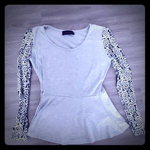 Gray top with lacy sleeves